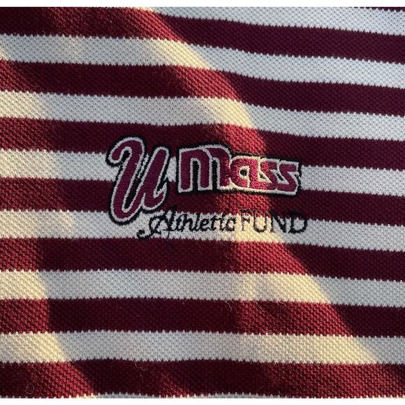 U Mass Athletic Fund Izod Club Men's Polo Shirt Size XL Maroon Striped Long Back - Picture 4 of 7